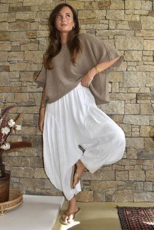 Tasha Cushion Cotton Sia Barrel Pant White